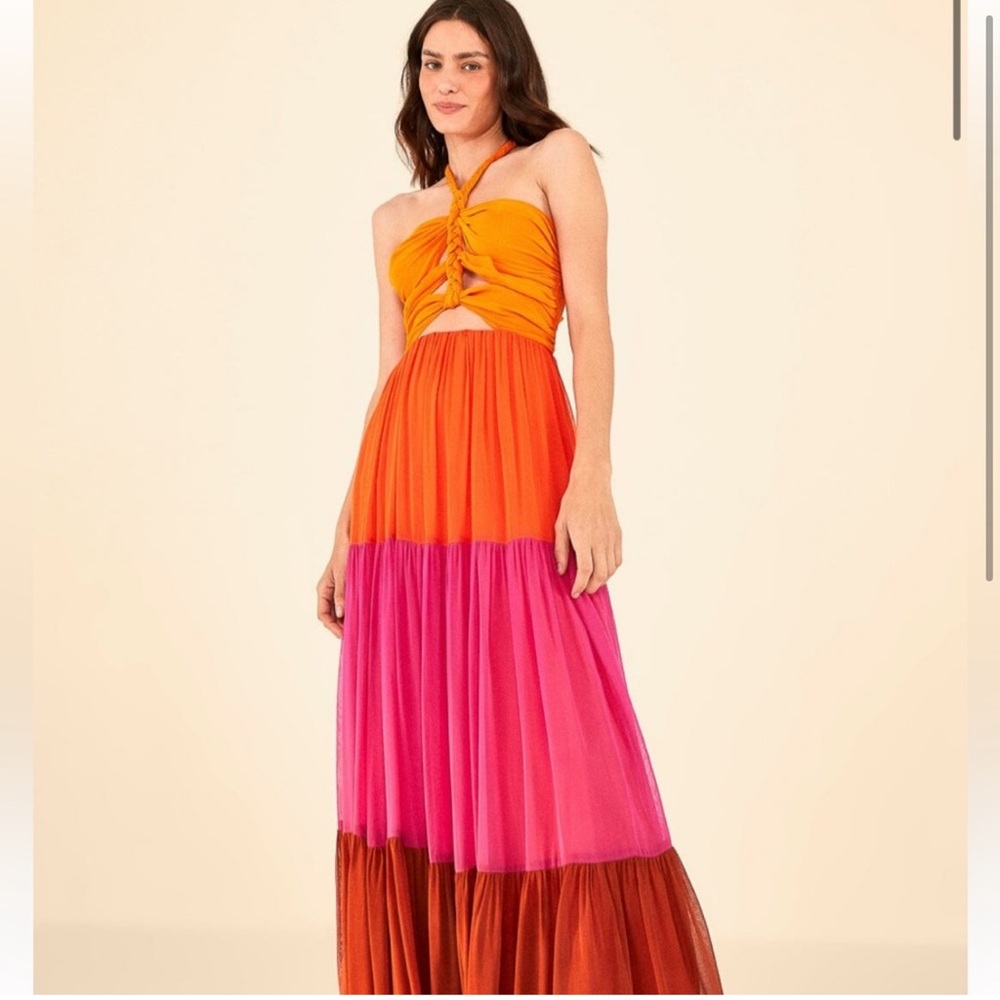 FARM Rio Orange and Pink Maxi Dress